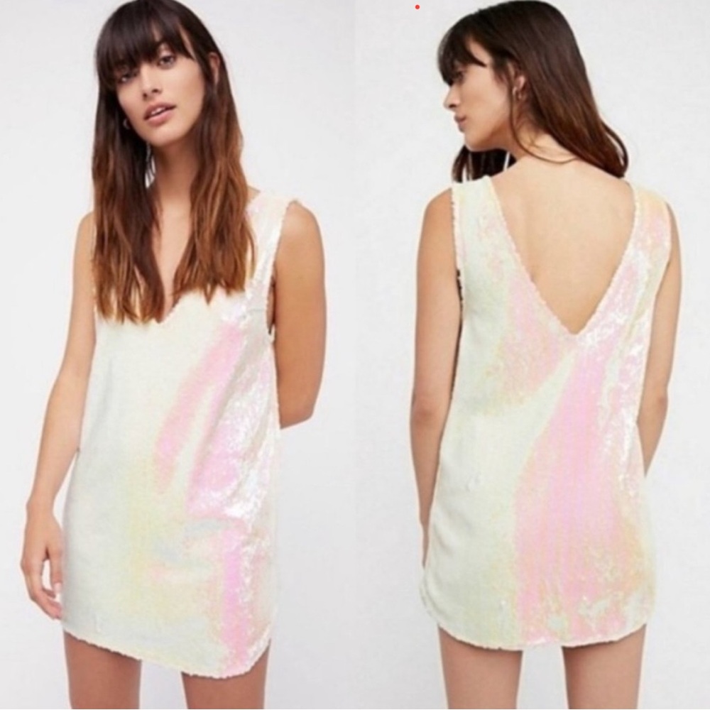 Free People Intimately Opal Iridescent Sequin Slip Mini Dress